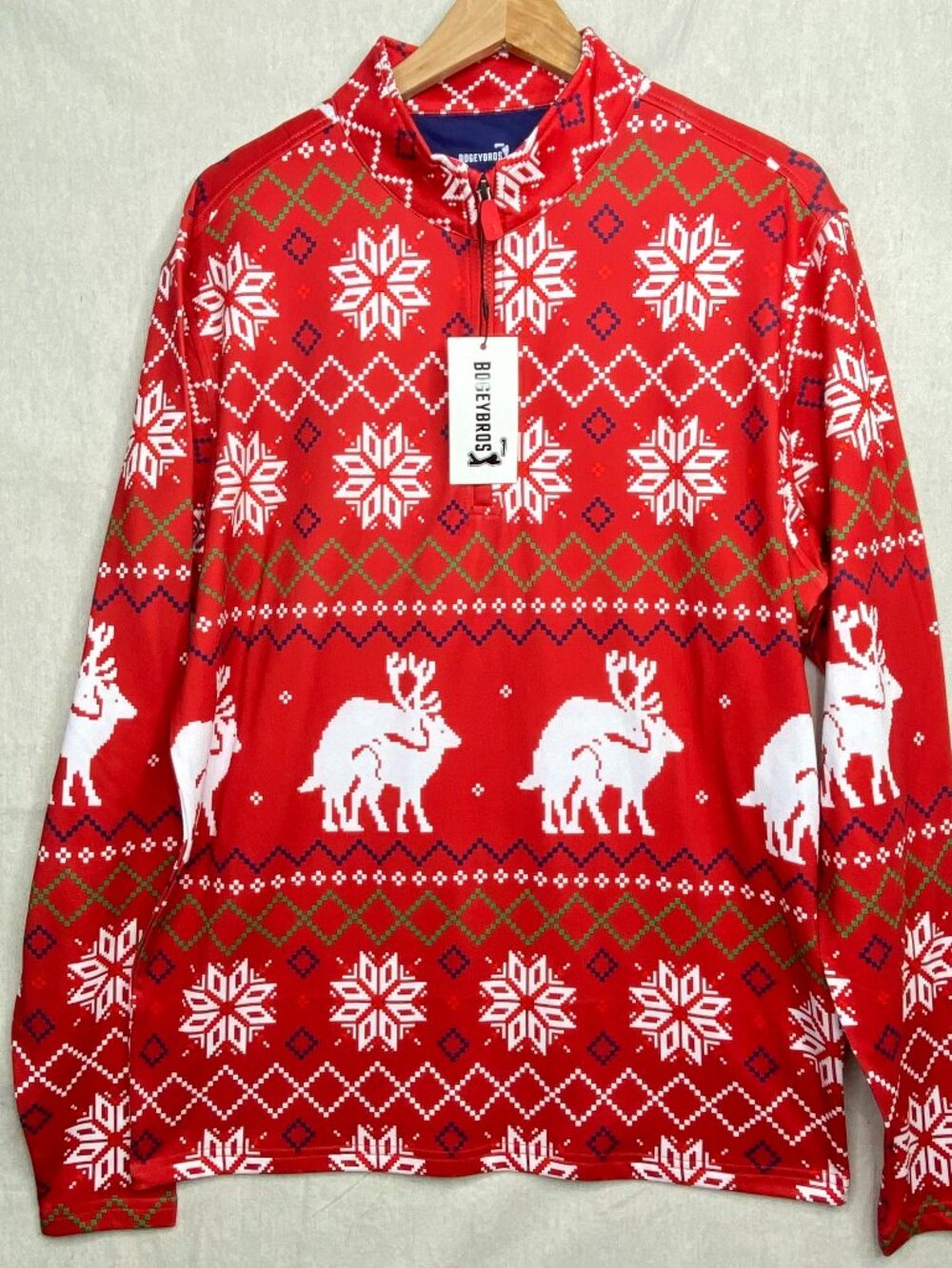 Bogey Bros Golf Reindeer Games 1/4 Zip Pullover Mens M Red Ugly Sweater NWT